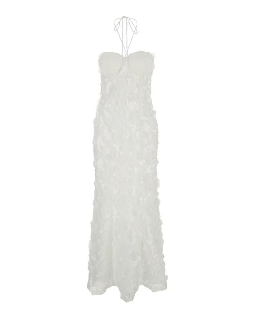 ROTATE BIRGER CHRISTENSEN White Maxi Dress With Tonal Sequins And Sweetheart Neck