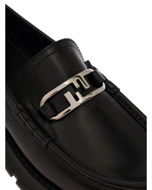 Fendi Black ' O'Lock' Loafers With Platform for men
