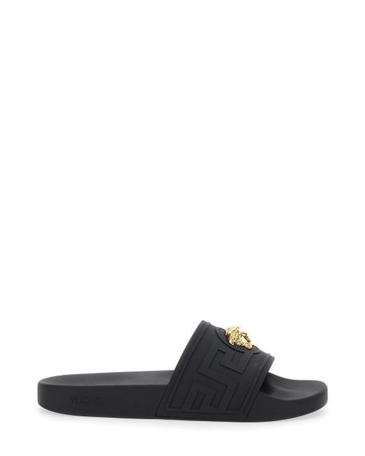 Sandali Con Placca Medusa Sul Fronte di Versace in Black da Uomo