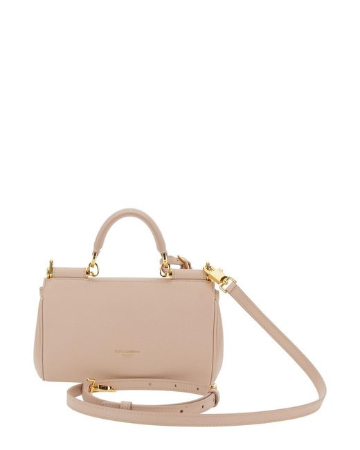 Dolce & Gabbana Natural 'My Sicily' Mini Crossbody Bag With Adjustable And Removable Shouder Strap And Logo Lettering On The Rear