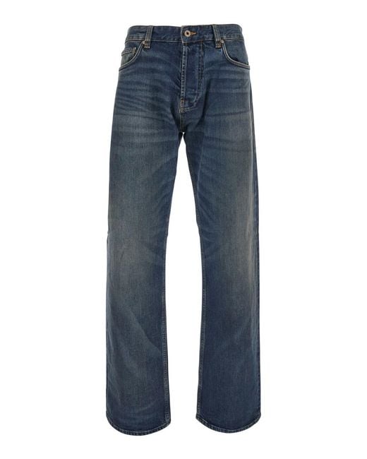 Emporio Armani Blue Loose Fit Jeans With High Waist And Pockets For Me for men