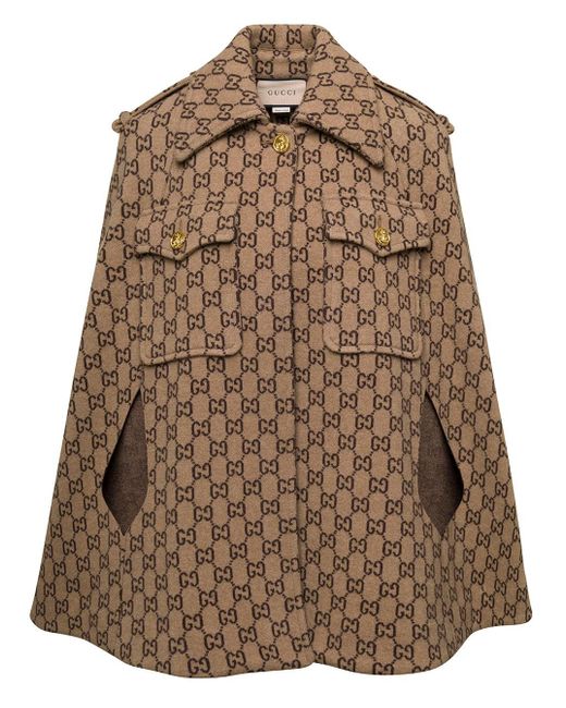 Gucci Brown Cape With gg Motif In Wool