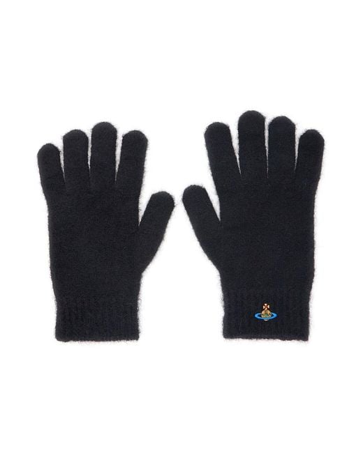 Vivienne Westwood Black Gloves With Orb Logo Embroidered On The Front for men