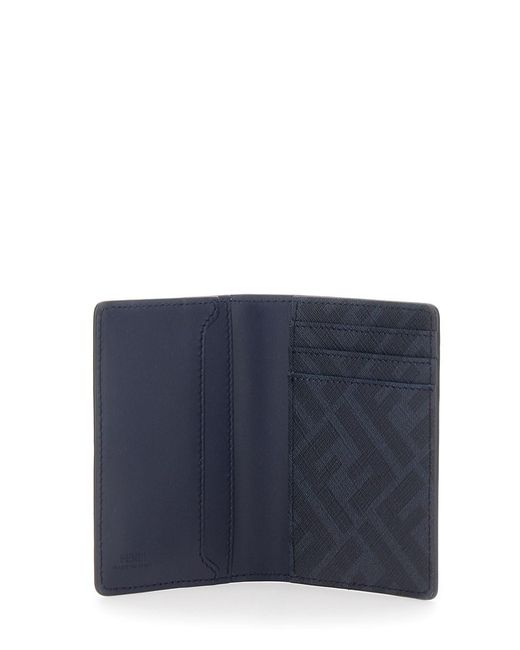 Fendi Blue Card Case With Ff Logo Plaque On Front And Rectangular Design for men