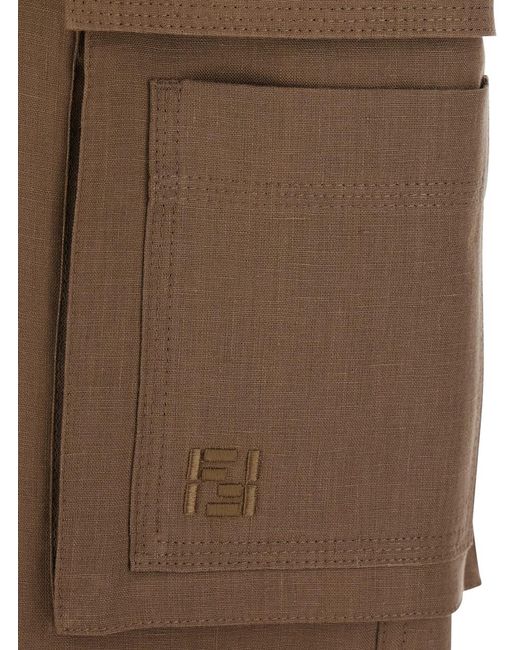 Fendi Brown Cargo Pants With Ff Plate On The Pocket for men