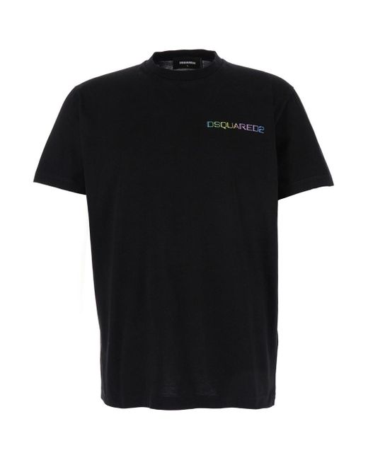 DSquared² Black 'Palm Beach' Crewneck T-Shirt With Logo Print for men