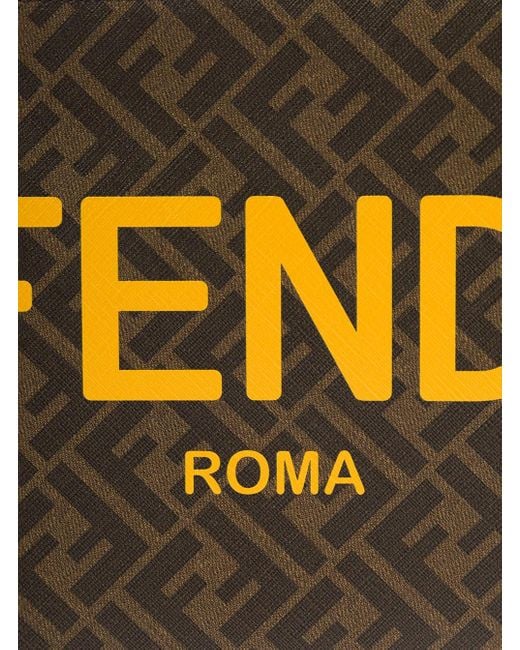 Fendi Metallic Brown Flat Pouch With Ff Diagonal Motif And Logo Print In Canvas for men