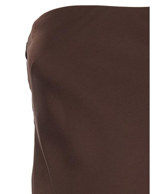 Forte_forte Brown Long Column Dress With Side Zip Closure And Off-Shoulder Design