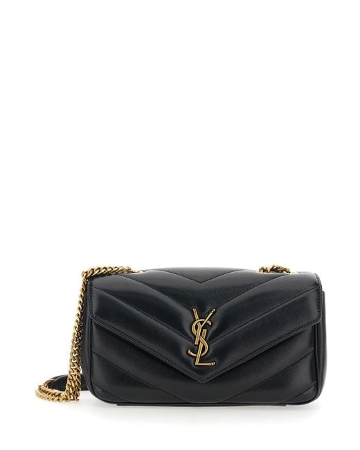 Saint Laurent Black 'Loulou' Crossbody Bag With Chain Strap And Cassandre Plate On The Front