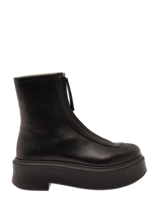 The Row Black Zip-up Ankle Boots With Oversized Platform In Leather