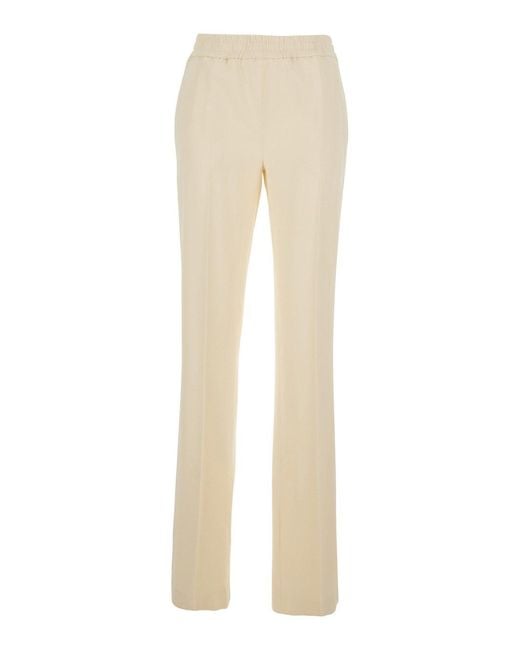 Twinset Natural Pants With Elastic Waist And Logo Plate On The Back