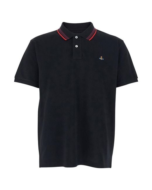 Vivienne Westwood Black Polo Shirt With Logo Detail On The Front for men