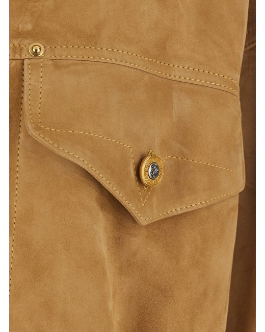 Versace Brown Jacket With Pointed Collar And Logo Jewel Buttons