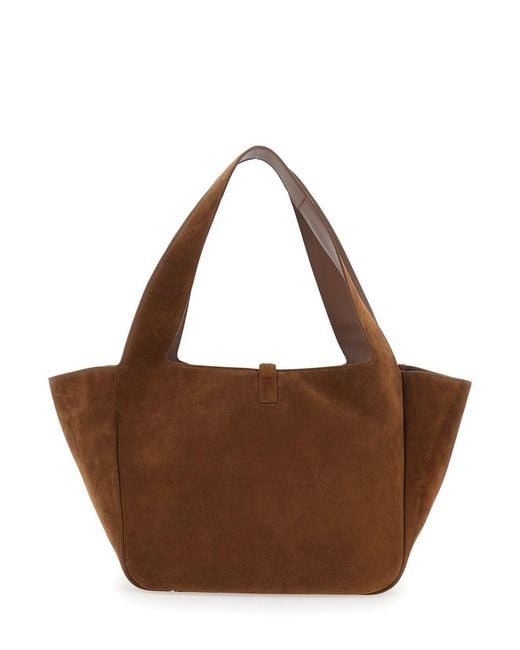 Saint Laurent Brown 'Bea' Shoulder Bag With Cassandre Plaque On The Fr