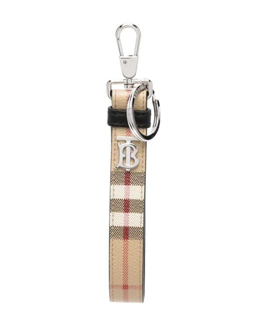 Burberry White Key Ring With Check Motif for men