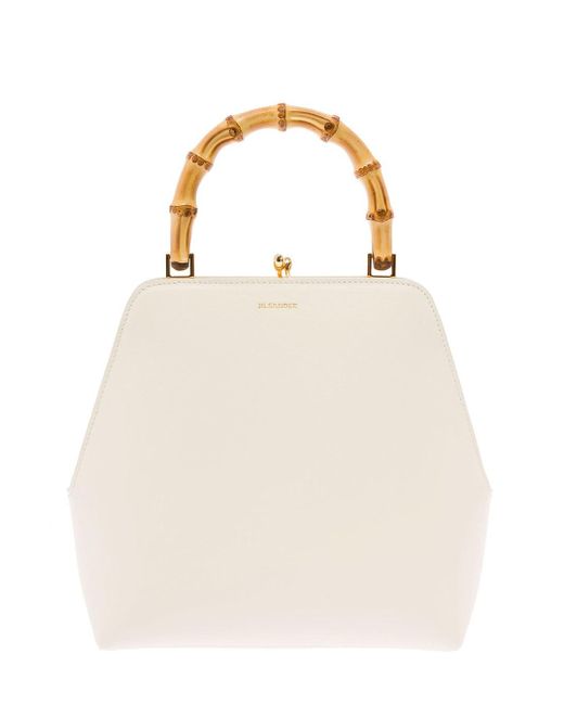 Jil Sander Goji Square Leather Handbag With Bamboo Handle in White | Lyst