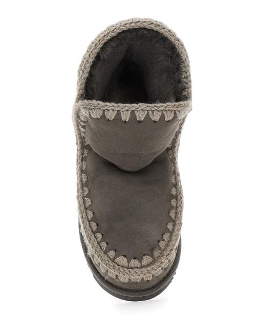 Mou Brown 'Eskimo' Ankle Boots With Crochet Details And Logo Patch On T