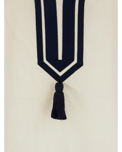 Tory Burch Whitetunic With Contrasting Details And Tassel
