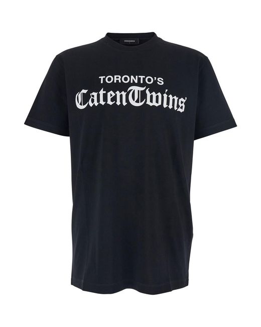 DSquared² Black Crewneck T-Shirt With Logo Printed On The Front for men