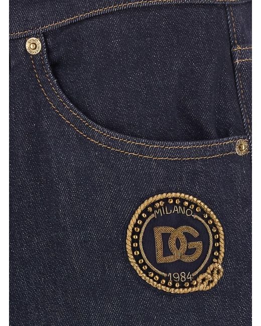 Dolce & Gabbana Blue Dolce & Gabbana Slim Jeans With Embroidered Logo On The Front for men