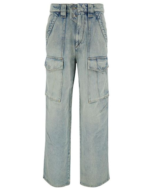Isabel Marant Blue 'Heilani' Light Cargo Jeans With Logo Patch