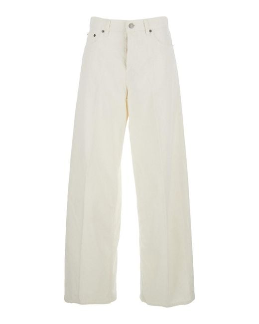Haikure White Jeans With Belt Loops And Logo Patch On The Back