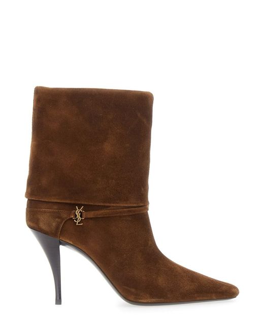 Saint Laurent Brown 'Niki' Ankle Boots With Ankle Strap And Cassandre Charm
