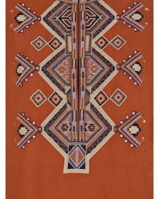 Blusa 'Zelda' Con Polsini Sfrangiati E Ricamo Con Perlin di Isabel Marant in Brown