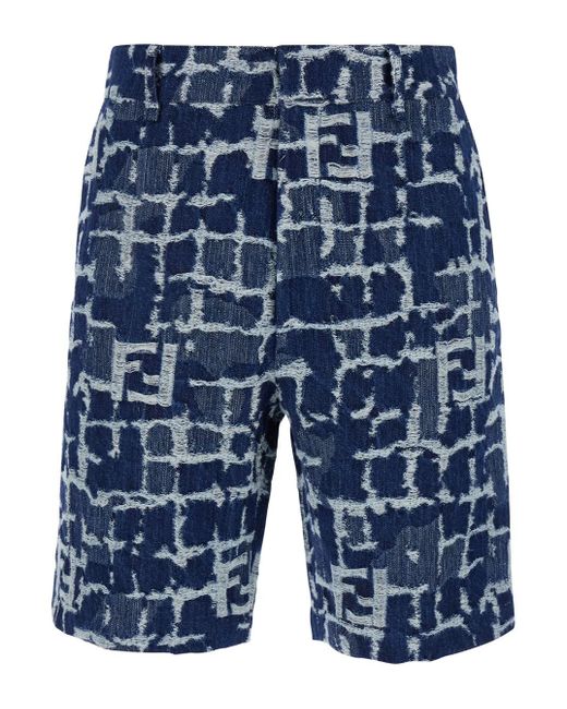 Fendi Blue Bermuda Shorts With Ff Print for men