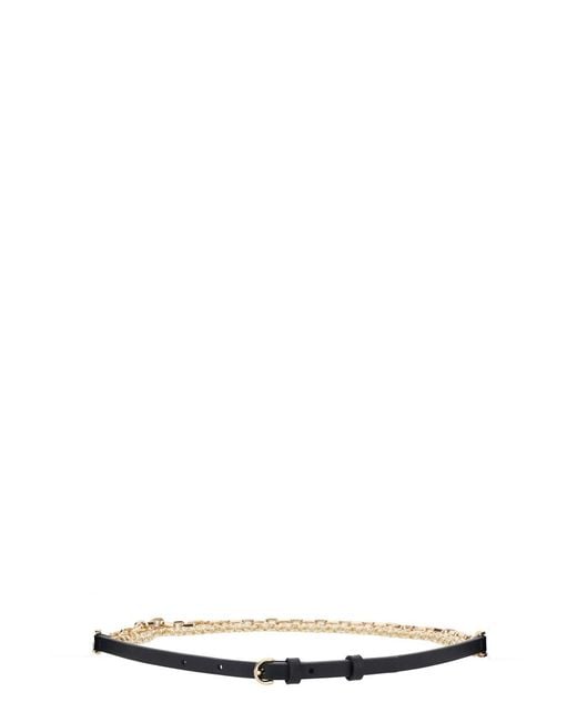 Pinko White Leather Belt With Chain Detail