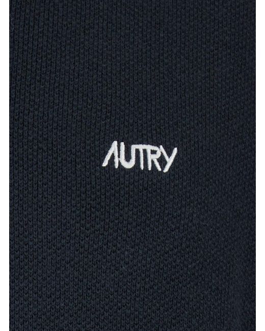Autry Blue Long-Sleeve Polo Shirt With Striped Collar for men