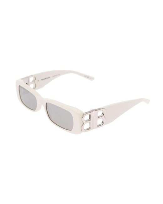 Balenciaga 'dynasty Rectangle' White Rectangular Sunglasses With Silver-tone Detailing In Acetate Woman
