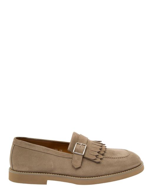 Doucal's Brown Loafers With Fringe And Buckle for men