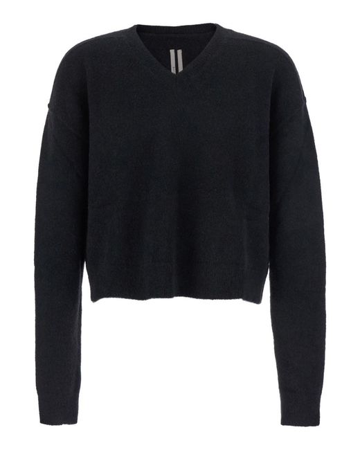 Rick Owens Black Sweater With V Neck And Dropped Shoulders for men