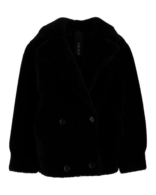 Blancha Black Fur Jacket With Double-breasted Closure In Wool