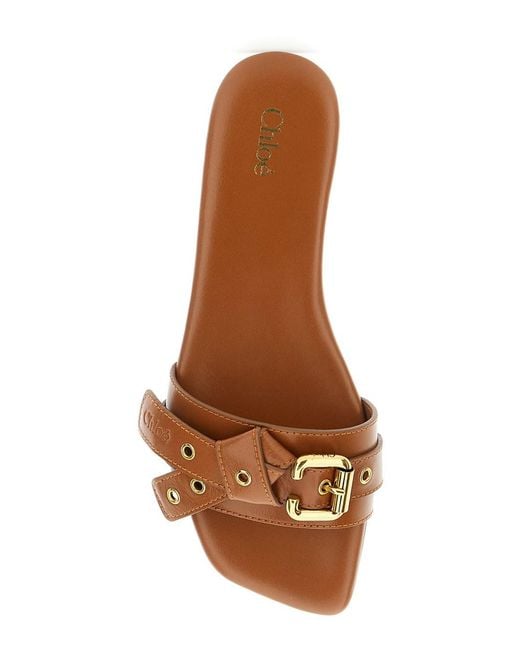 Chloé Brown Chloã 'Mae' Sandals With Strap Embellishment With Logo