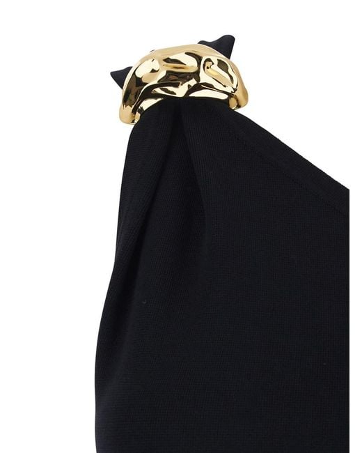 Elisabetta Franchi Black Long One-Shoulder Dress