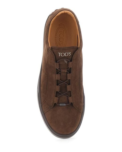 Tod's Brown Low Top Sneakers With Grooved Sole And Logo Patch On The Tongue for men