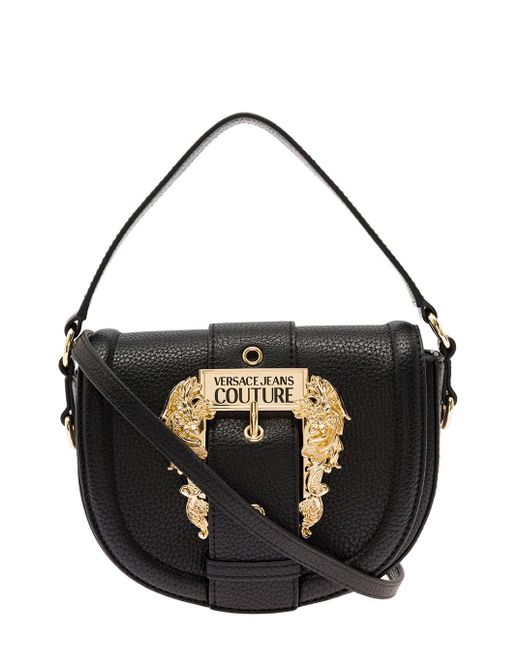 Versace Jeans Black Crossbody Bag In Leatherette With Baroque Maxi Buckle Woman