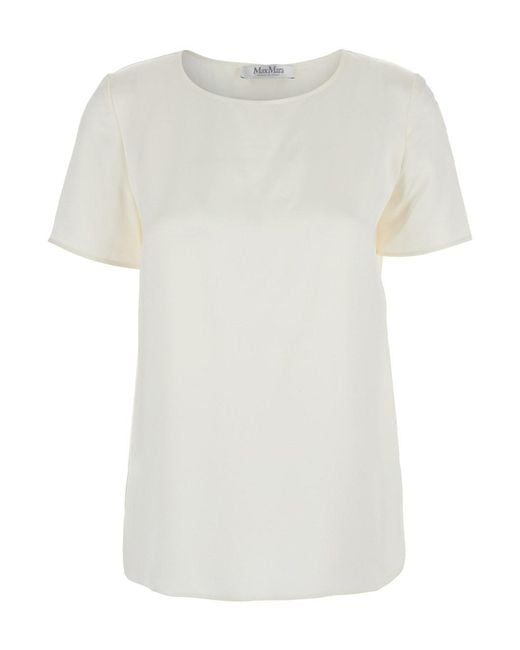 Max Mara White Solid Round Neck Top