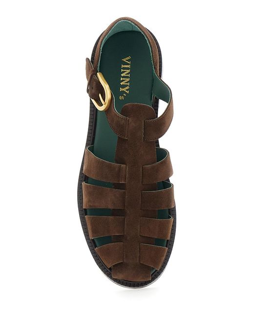 VINNY'S Brown 'Cage Design' Sandals With Suede Closure For for men