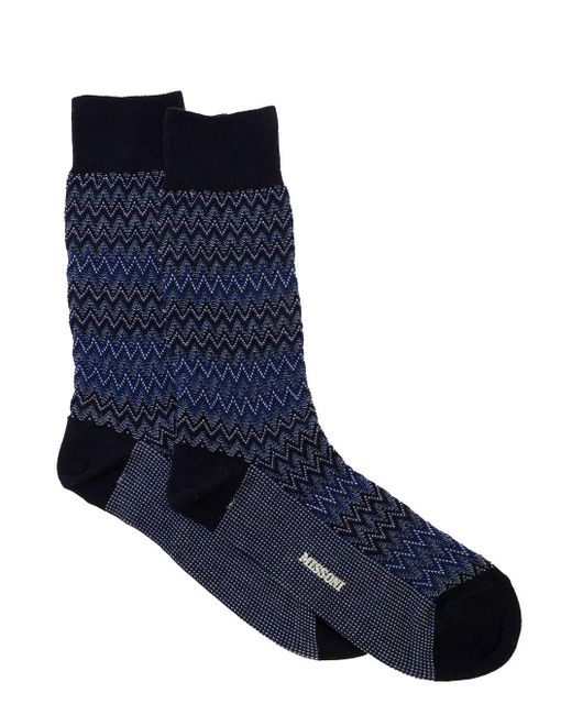Missoni Blue Elasticated Socks With Zig Zag Motiv In Cotton Man for men