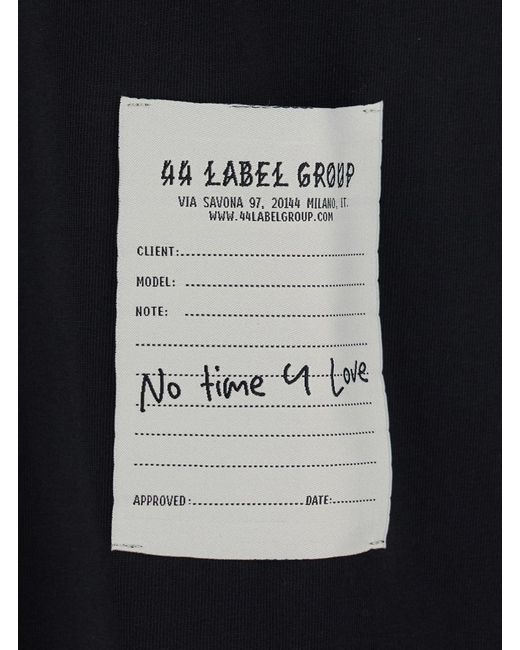 44 Label Group Black Crew Neck T-Shirt With Logo On Front And Back In for men