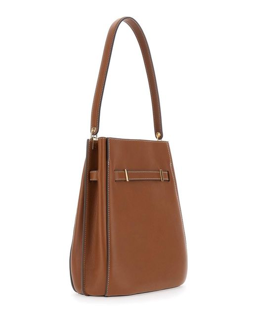 Tory Burch Brown Shoulder Bag 'Lee Radziwill' With Leather Buckle Clos