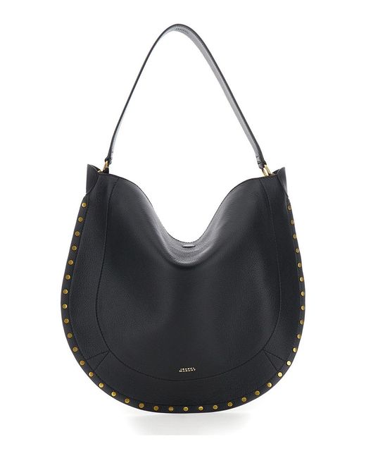 Isabel Marant Black Oskan Hobo Shoulder Bag With Studded Profile Leather For