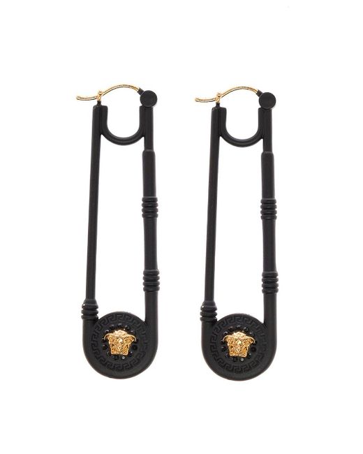 Versace Woman's Safety Pin Black Earrings