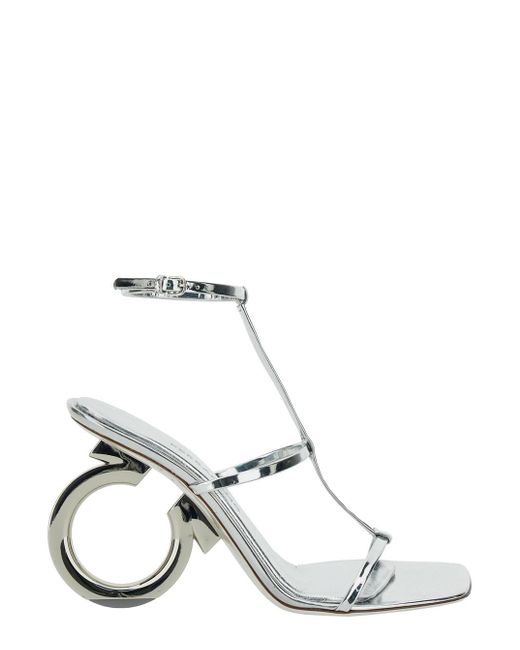 Ferragamo Metallic 'Elina' Sandals With Sculptural Heel
