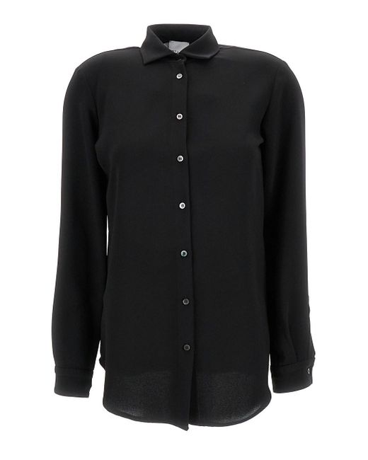 Plain Black Relaxed Shirt With Mother-Of-Pearl Buttons