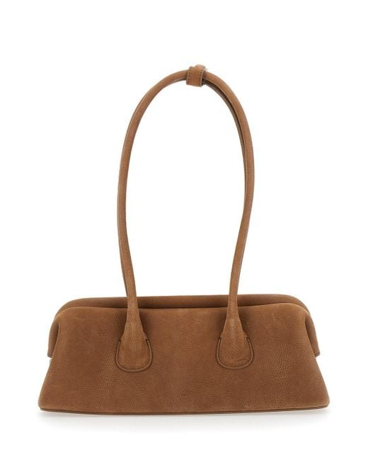 OSOI Brown 'Boat Wide Mini' Shoulder Bag With Round Handles And Logo L