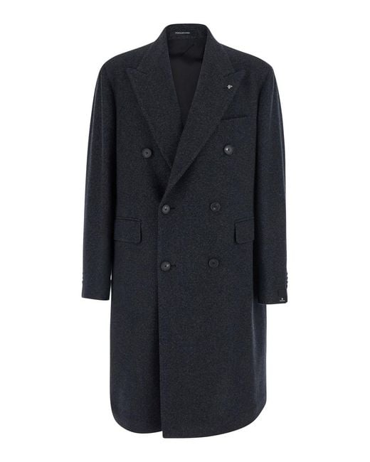 Tagliatore Blue Coat With Notched Revers And Button Front Closure for men
